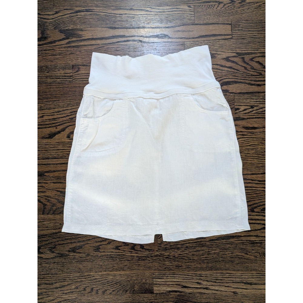 Athleta White Linen Mini Skirt Womens Size 4 Fold Waistband Casual Boho Coastal